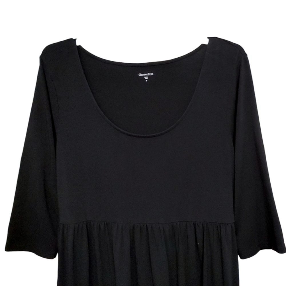 Garnet Hill Black Quarter Sleeve Knee Length Jersey Dress Women's Size Medium M - Picture 3 of 5